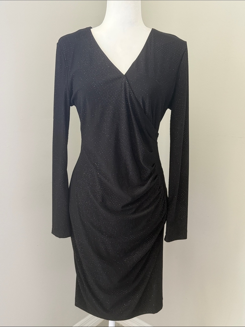CALVIN KLEIN Black Sparkle Glitter Sheath Dress Cocktail LBD Holiday Size 12